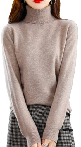 Maglione pullover da donna a collo alto in 100% lana merino, a maniche lunghe, tinta unita, morbido, lavorato a maglia, top, S