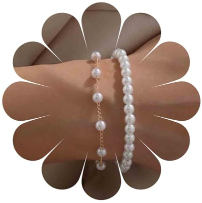 Aneneiceera Vintage geschichtetes Perlenarmband Gold Perlenkette Armband Strang Perlen Armband Doppelschicht Perlenarmband Handkette Schmuck für Frauen (Gold)