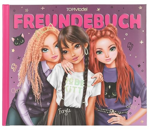 Depesche TOPModel Rebel Kitty - Freundebuch in Lila und Schwarz, mit Model Motiv und Katzen, Freundschaftsbuch mit 108 Seiten zum Eintragen und Verzieren