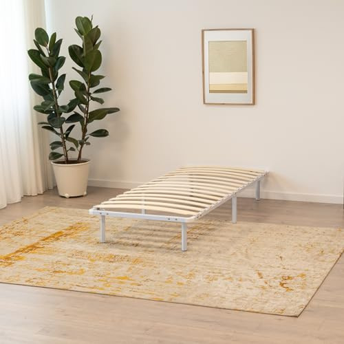 i-flair Metallbett mit Lattenrost NAMARA 90x200 cm - Höhe: 28 cm, stabiles Gästebett mit Stauraum auf Füßen, geeignet für alle Matratzen - Weiß