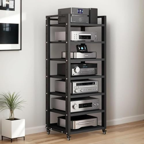 OMKUOSYA 7-Tier Heavy Duty Audio Component Rack, 140cm Tall - HiFi Amplifier Rack/Audio-Video Shelving - CD Record Player Stereo Receiver AV Equipment Cabinet Display Stand(C)