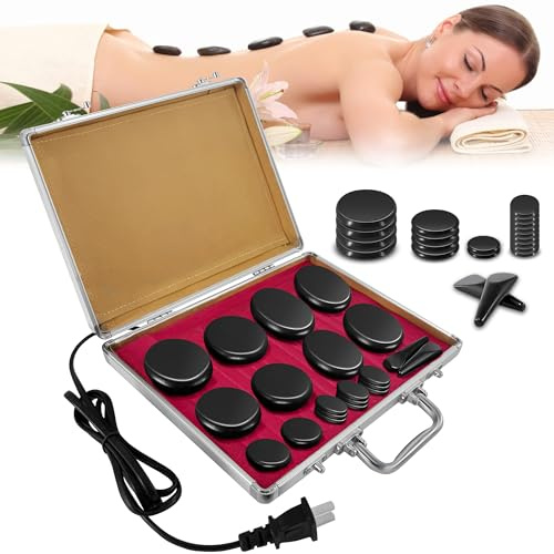 Set di pietre calde per massaggi con riscaldamento, pietra da massaggio portatile con scatola di riscaldamento, set di pietre calde per massaggi con dispositivo di riscaldamento, pietre calde per