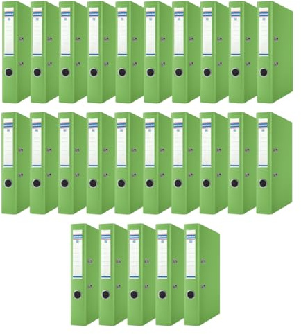 DONAU Master Ordner Schmal 25er Pack/DIN A4 / 5 cm / 25 Stück/Hellgrün/Kunststoffbezug PP/Carton Papier Schlitzordner Büroordner Aktenordner Ringordner/Grünen Punkt