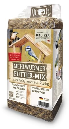 Delicia Mehlwurm Futter Mix, Mehlwürmer, Vogelfutter, Streufutter, Igelfutter, Reptilienfutter, Fischfutter, Hamsterfutter (1 x 2,5 kg)