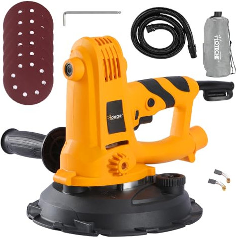 Hoteche Lijadora de pared de 800 W, 180 mm, lijadora de construcción en seco, con aspiración de 220-240 V, 50/60 Hz, motor potente, 1200-2300 rpm, accesorios, incluye cepillos de carbono, llave Allen