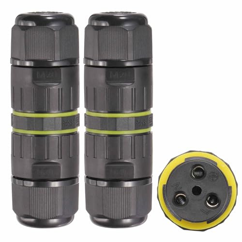 DMiotech 2 Pcs Waterproof Junction Box Electrical Cable Connector M20 3 Pin Outdoor Wire Connectors Wire Range(5-12mm) for Tunnel Lights, Underwater Lights, Garden Lights