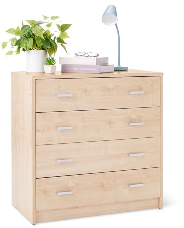 Amazon Basics Cajonera, Armario de Dormitorio con 4 Cajones, Armario, Tocador de Almacenamiento, Arce, 40 x 75 x 74cm
