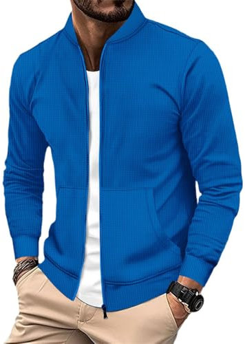 ZACOLLAN Jacke Herren Casual Persönlichkeit Trend Übergangsjacke Herren Jugend Mode Urban Outdoorjacke Herren Leichte Atmungsaktiv Sport Langarm Jacke Herren E-Blue M