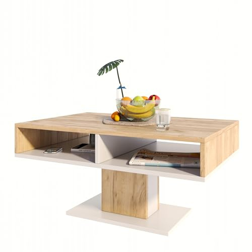 MATKAM Couchtisch INES, H50 x B100 x T50 cm, offene Ablage unter der Tischplatte, Stilvolles Design und Funktionalität (Artisan Eiche-Weiß)