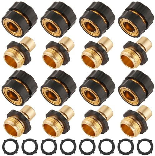 8 Set Quick Connect Hose Fittings for Garden Hose Quick Connector with Gasket, 3/4 Inch GHT Male and Female Attachment Quick Release Water Hose Adapter