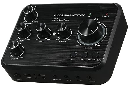 Carte son professionnelle pour jouer des instruments et chanter - Rechargeable - Podcast - Studio de production de podcast - Un bouton de contrôle - Carte son en direct avec 5 effets sonores pour