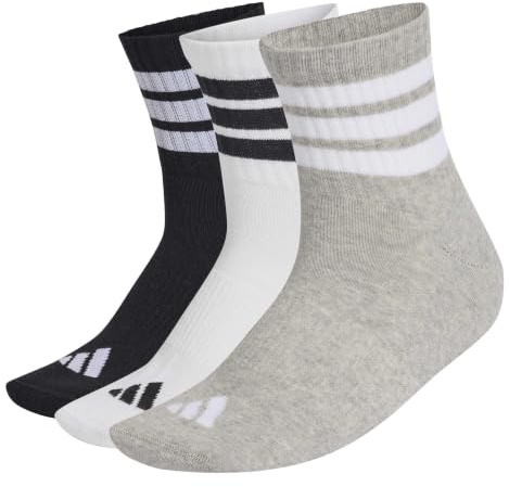 adidas Unisex adulto 3 Stripes Cushioned Sportswear Mid Cut Socks 3 Pair Pack, medium grey heather/white/black, 37-40