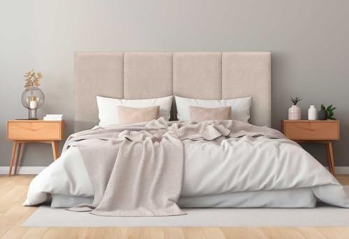 DHOME Gepolstertes Kopfteil aus Aqualine Premiumstoff Fleckenabweisend Vertikales modulares Design Selbstklebend Bettkopfteil für Schlafzimmer Gepolstert (Beige, 180cm, Höhe 135 cm, x4)