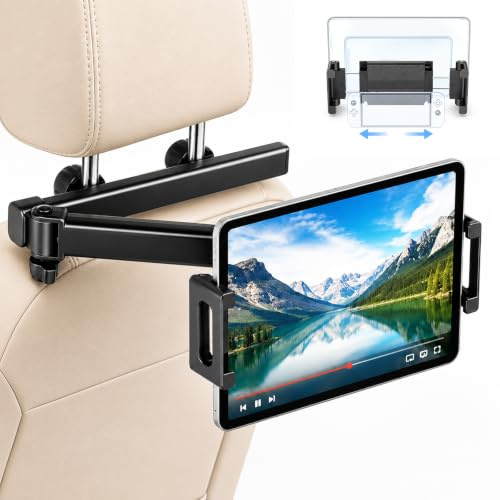 Tablet Halterung Auto Rücksitz, Klappbarer Auto Tablet Halter aus Aluminiumlegierung, 360° Drehbar & 180° Schwenkbar, Universelle Kopfstützen Halterung für iPad, Handy, Perfekt für Kinder und Reisen