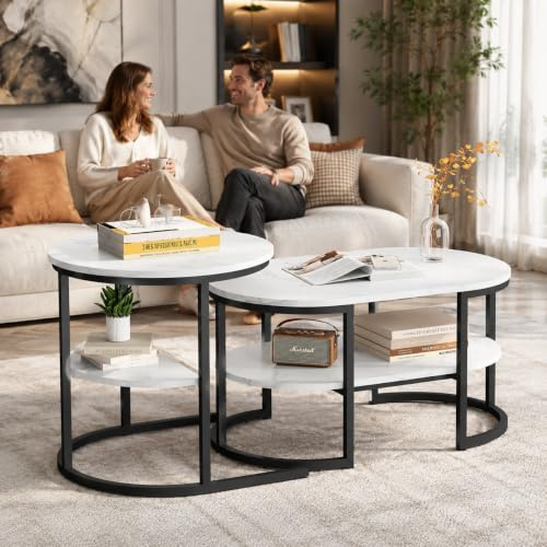 CXHLXYR 2er Set Beistelltische, Modern, Minimalist, Marmoroptik, Schwarz + Weiß, 80x46x41, 52x52x51, für Wohnzimmer, Balkon und Büro