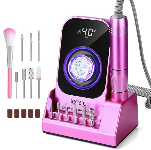 Ponceuse à ongles électrique 40 000 tr/min avec écran LED, pour ongles en gel et acrylique, rechargeable 1800 mAh, kit de manucure et pédicure avec 7 embouts, silencieuse et portable pour salon de