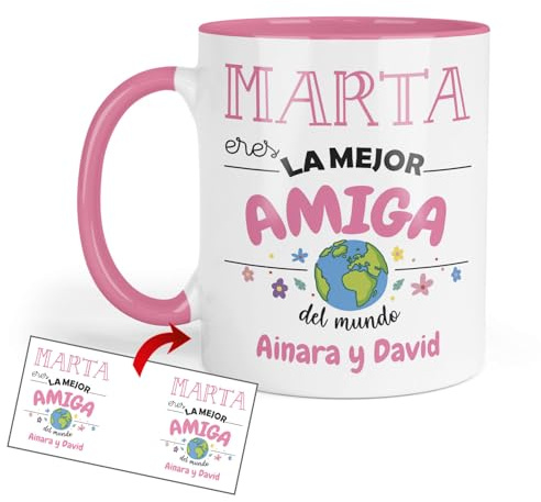 Kembilove Taza Amiga Personalizada | Regalo original mejor amiga con nombre y dedicatoria | Detalle emotivo cumpleaños amistad | Tazas personalizadas amigas café mujer
