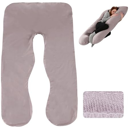 MEGYAD Housse de coussin de grossesse en forme de U : housse de coussin de positionnement latéral amovible en coton pour adulte, coussin d'allaitement confortable, 140 x 80 cm, gris