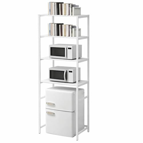 Colingmill 4 Tier White Mini Fridge Stand with Storage for Dorm, Over Mini Fridge Multipurpose Storage Shelf Rack Standing Organizer for College Rooms Kitchen Pantry, Home, and Offices, Coffee