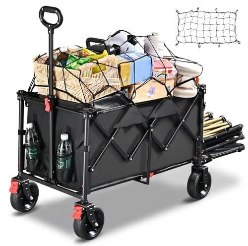 YEAUPE PRO Bollerwagen Faltbar 240L 200KG, 17x6cm All-Terrain-Räder | Faltbarer Bollerwagen & Wagon for Festival mit Bremsen, Flach Klappbare Heckklappe, Leicht 10kg, Garten, Camping & Einkauf