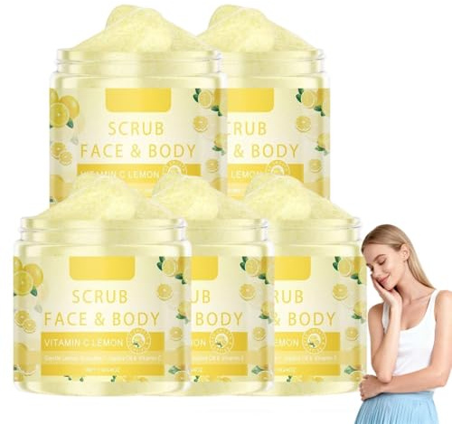 Vitamin C Zitronen-Körper- und Gesichtspeeling, Zitronen-Vitamin-C-Mehrzweckpeeling, sanftes Peeling zur Verbesserung der Hautstruktur, sanfte Peeling-Creme für Gesicht und Körper. (5PCS)