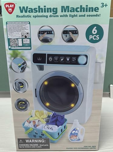 PLAY Machine A Laver Enfant, Électroniques Machine À Laver Jouet avec Sons Réalistes, Vêtements, paniers à Linge et Accessoires de Nettoyage, Jouet Menage Enfant pour Enfant 3-12 Ans