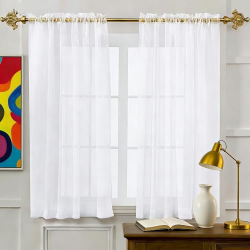YUANWAN Cortinas Visillos 120 x 190 cm Ligero y Transpirable Cortinas de Voile para Salón Cortina Translucidas para Habitación de Los Niños,Salón,Comedor Dormitorio, Blanco