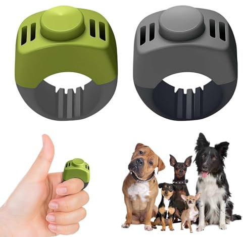 Klicker Hund, 2 Stück Finger Clicker, 19mm/21mm Klicker zur Hundeerziehung, Praktisches Hundetraining-Zubehör als Fingerring-Clicker Hund für Hunde-, Katzen- und Pferdetraining (Grasgrün und Grau)
