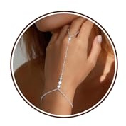 Chihayafuji S925 Silver Hand Chain Bracelets for Women 14K Gold Trendy Dainty Finger Ring Hands Chains Bracelet Stackable Cubic Zirconia Link Non Tarnish Daily Party Jewelry Gift