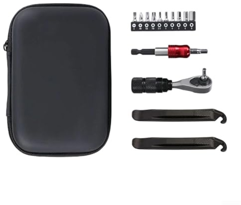Yuanpgky Kit de herramientas de reparación con llave de trinquete, varilla de conexión y palancas de neumáticos, juego de herramientas manuales multifunción para reparación de bicicletas, plástico de