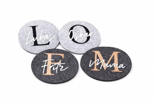 Generisch Personalisierte Filz Untersetzer mit Namen - Geschenk für Mama, Oma & Familie - Glasuntersetzer personalisiert - Tischdeko Hochzeit & Geburtstag (4er Set)