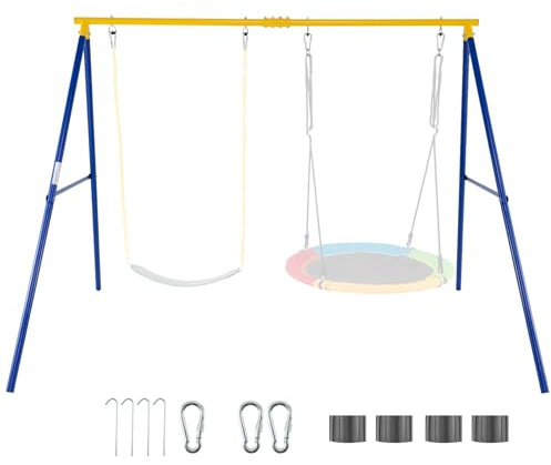 DREAMADE Schaukelgestell Outdoor, Schaukelgerüst Metall (Nur Gelb-Gestell) | Schaukel Gestell bis 300kg für Kinderschaukel, Nestschaukel, Doppelschaukel Gestell für 2 kinder, Drinnen & Draußen
