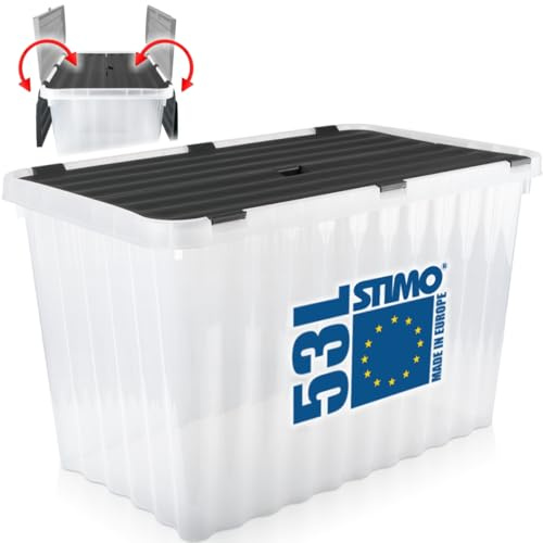 Stimo 53L Aufbewahrungsbox mit klappbarem Deckel große Box Kunststoffbox Transparent Kiste