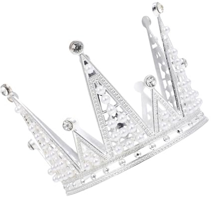 MALUGOGO Corona de aleación plateada para decoración de fiesta de cumpleaños, elegante forma de tiara de perla, accesorio de fotografía adecuado para pequeñas celebraciones nocturnas