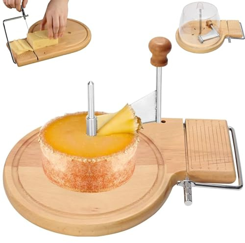 Rasoio rotante per formaggio con manico, in legno di faggio, arricciacapelli originale Girolle con spessore regolabile, in acciaio inox, per burro e cioccolato domestico con coperchio