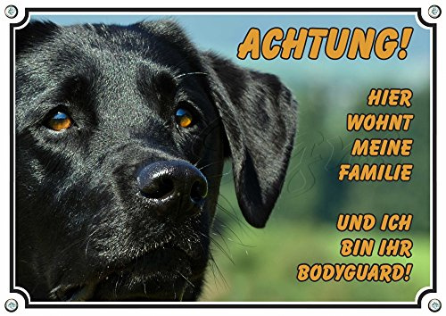Petsigns Hundeschild schwarzer Labrador - Warnschild aus Stabiler Metallplatte, DIN A4