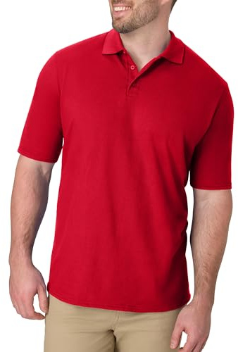Hanes Mens Pique Short Sleeve Polo Shirt, Three-button Midweight For, Deep Red, Medium US