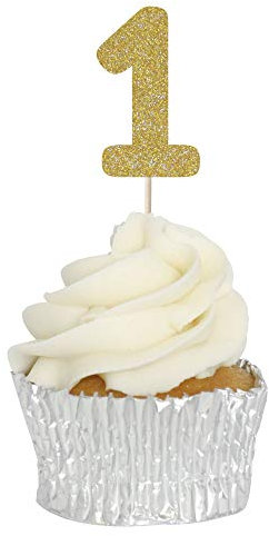 Number 1 Glitter Number Cupcake Toppers - 12pk﻿ (Gold Glitter)
