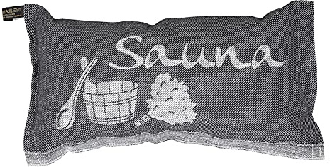 JOKIPIIN | 1 x Lieblingssaunakissen Reisekissen | Design: Sauna | Maße: 40 x 22 cm, Leinen/Baumwolle | schadstoffgeprüft Ökotex 100 | Made in Finnland (Schwarz/Weiß)