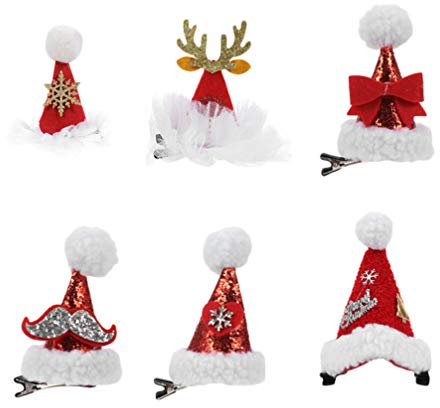 Minkissy 6 Stück Weihnachtsmütze Haarspange Mini Weihnachtsmütze Plüsch Weihnachtshaarspange Wintermütze Haarspangen Urlaub Haarschmuck für Kinder Erwachsene
