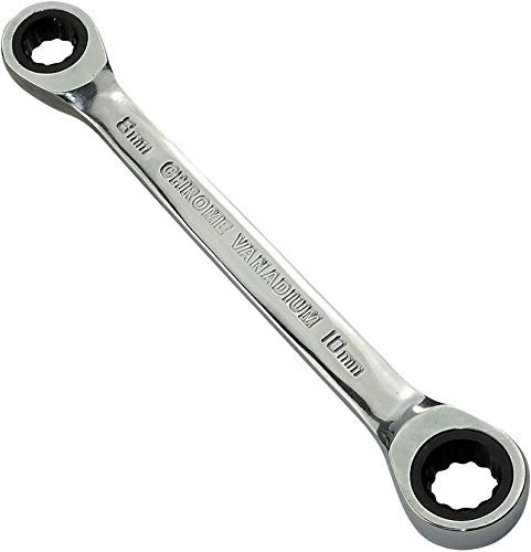 AERZETIX - C45612 - Clé à Cliquet Polygonale Double à Oeil/Anneau 8x10mm - Clé Plate Métrique 12 Pans - Manche Droite/Polie - en Acier CR-V pour Assemblage/Serrage - Argent