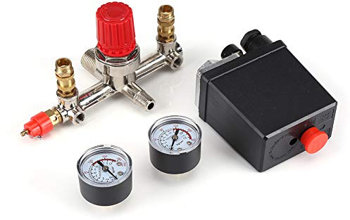 Kompressor Druckschalter 230v 90-120 PSI Luftkompressor Druckregelschalter Ventilregler mit Doppelmessgeräten für schnelle Druckreduzierung