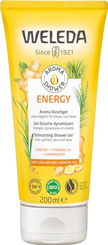 WELEDA Bio Energy Duschgel vegan - Naturkosmetik Aroma Shower Duschseife für Frauen & Männer mit Ingwer / Zedernholz Duft, Natürliche Hautpflege Dusche zur Reinigung von Gesicht & Körper (1x 200ml)
