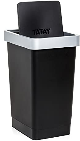 Tatay Cubo de Tapa Basculante Smart, 25L de Capacidad, Polipropileno, Libre de BPA, Bolsa Basura 30L, Color Negro, Medidas 26 x 34 x 47 cm