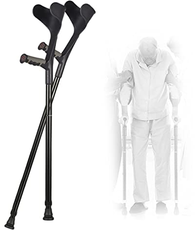 STXMY Paar Faltbare Krücken, Leichte Gehhilfe Krücken, Unterarmstützen-Gehstützen aus Aluminium, Höhenverstellbar (93-116cm), bis 150 kg belastbar (Color : Black)