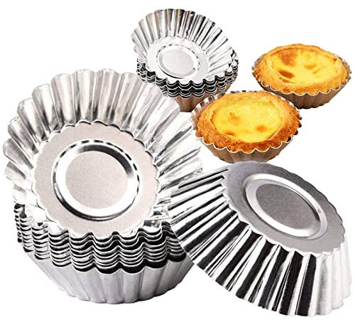AWYY 20 Pezzi Stampo per Crostata all'uovo, Stampo per Crostata di Uova in Alluminio, Stampi per Muffin, per Cucina, Fai da Te, Cucina, Muffin Dolci, Dessert (argento) (Zeaying58)