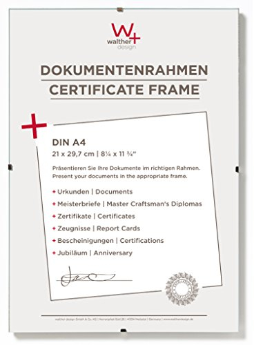 walther design Bilderrahmen Klarglas21 x 29,7 cm (DIN A4) Dokumentenrahmen 3er Pack, Rahmenlose Bildhalter RB130K3