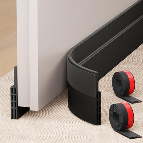 Hojoy 2 Pack Under Door Draft Stopper, Adjustable Door Sweep Anti-Collision Strong Adhesive Weather Stripping Tape Soundproof Draught Stoppers 2 W x 39 L, Black