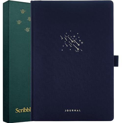 Scribble & Dot® Bullet Journal - Dotted Notizbuch A5 – Starlight – A5 Ultra dickes 160 g/m² Papier – Signature Notizbuch gebunden von Hand – Perfektes Marineblau gepunktetes Tagebuch für Künstler