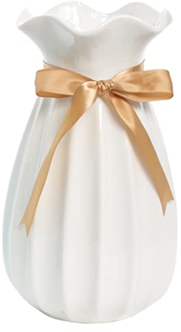 Vase Weiß 24 cm Hoch, Blumenvasen Modern aus Keramik für Tischdeko Innenbereich, Deko Vasen für Pampasgras